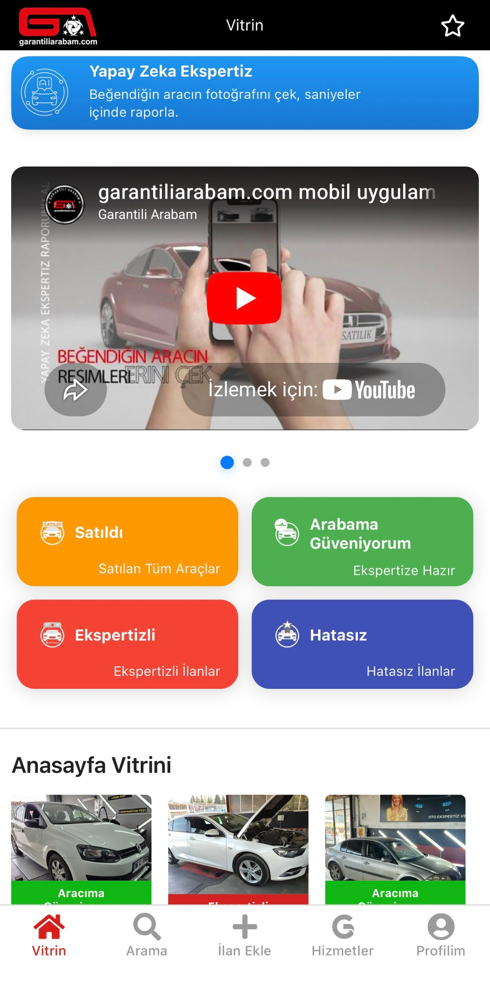 Garantili Arabam mobil uygulama ekranı